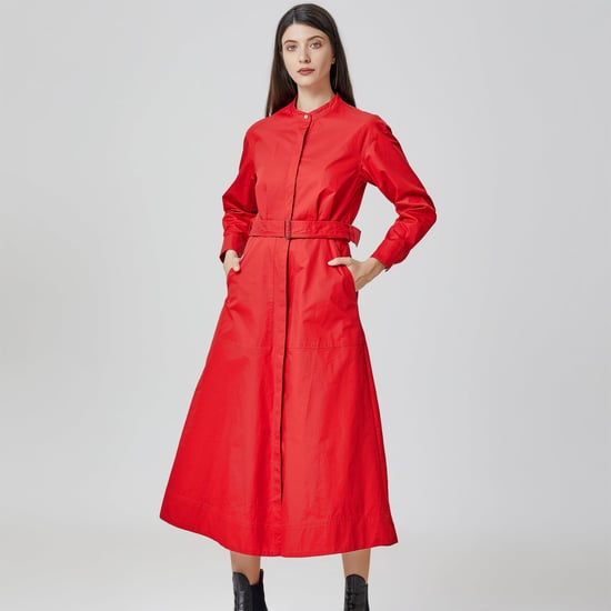 Hemdblusenkleid aus Baumwolle mit hohem Kragen - Image 1