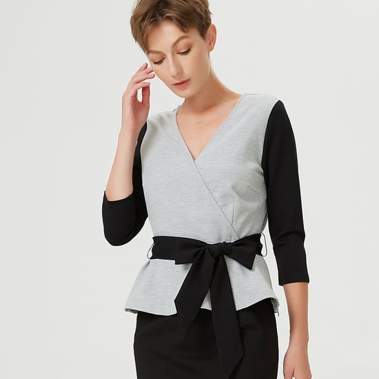 Farbblock-Peplum-Top mit Kreuzherz-Effekt und Gürtel - Image 3