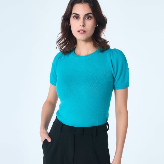 Kurzärmeliges Stricktop mit Rundhalsausschnitt - Image 1