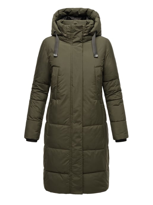 Marikoo Damen Steppjacke Laryaa – lang, warm & mit abnehmbarer Kapuze - Image 2