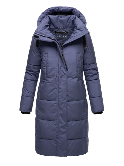 Marikoo Damen Steppjacke Laryaa – lang, warm & mit abnehmbarer Kapuze - Image 1