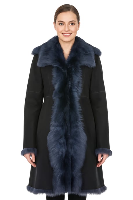 Damen-Trenchcoat aus marineblauem toskanischem Schafveloursleder – Celeste - Image 1