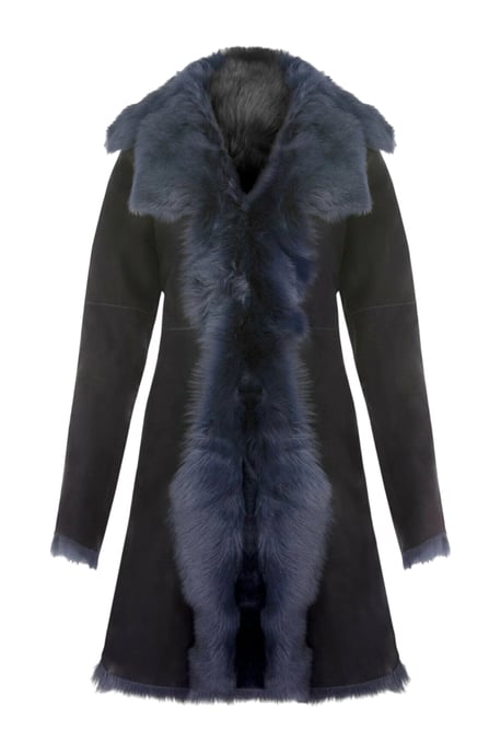 Damen-Trenchcoat aus marineblauem toskanischem Schafveloursleder – Celeste - Image 2