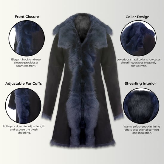 Damen-Trenchcoat aus marineblauem toskanischem Schafveloursleder – Celeste - Image 3