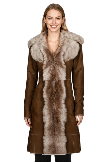 Damen Trenchcoat aus toskanischem Schafveloursleder, Modell Beaver Tan Toscana - Celeste - Image 1