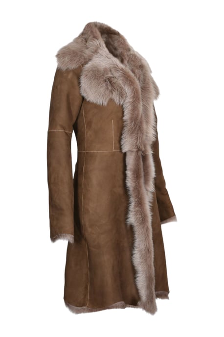 Damen Trenchcoat aus toskanischem Schafveloursleder, Modell Beaver Tan Toscana - Celeste - Image 4