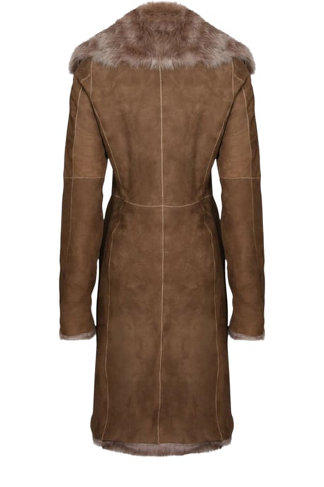 Damen Trenchcoat aus toskanischem Schafveloursleder, Modell Beaver Tan Toscana - Celeste - Image 5