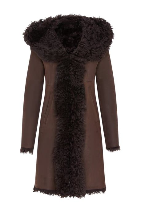 Brauner Damen-Trenchcoat mit Kapuze aus echtem Schafleder, Modell Toscana - Verona - Image 2