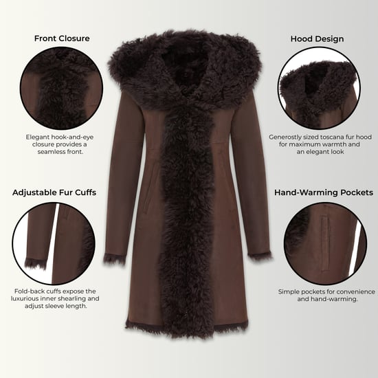 Brauner Damen-Trenchcoat mit Kapuze aus echtem Schafleder, Modell Toscana - Verona - Image 3