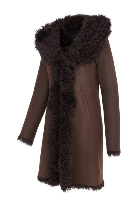 Brauner Damen-Trenchcoat mit Kapuze aus echtem Schafleder, Modell Toscana - Verona - Image 4