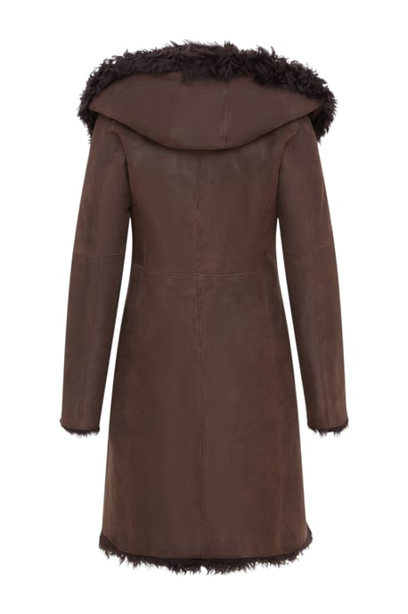 Brauner Damen-Trenchcoat mit Kapuze aus echtem Schafleder, Modell Toscana - Verona - Image 5