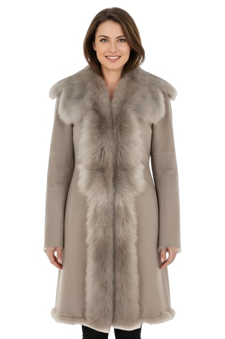 Damen-Trenchcoat aus hellgrauem toskanischem Schafveloursleder – Celeste - Image 1