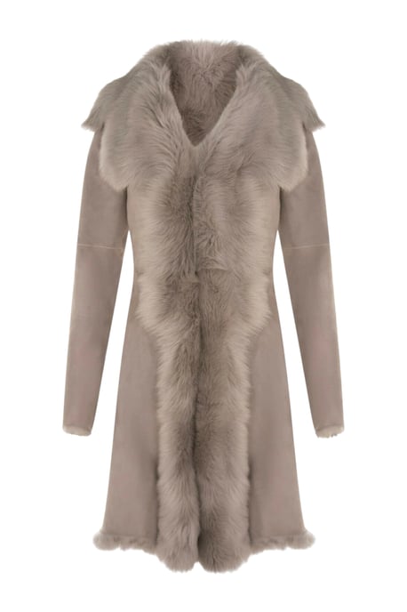 Damen-Trenchcoat aus hellgrauem toskanischem Schafveloursleder – Celeste - Image 2