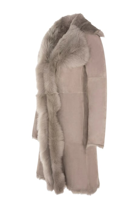 Damen-Trenchcoat aus hellgrauem toskanischem Schafveloursleder – Celeste - Image 4