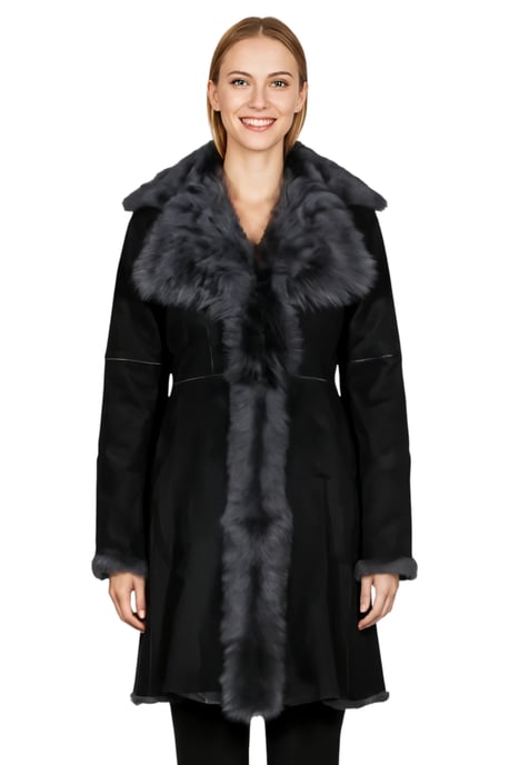Grauer Damen-Trenchcoat aus toskanischem Schafveloursleder – Celeste - Image 1