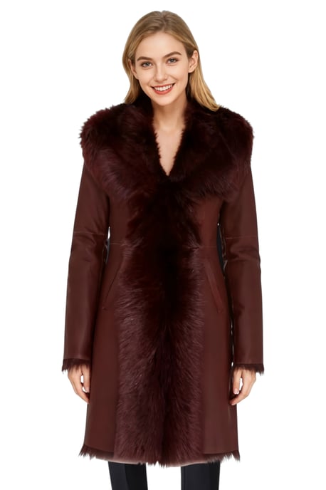 Damen-Trenchcoat mit Kapuze aus echtem Schafleder, burgunderrot, Modell Toscana - Verona - Image 1