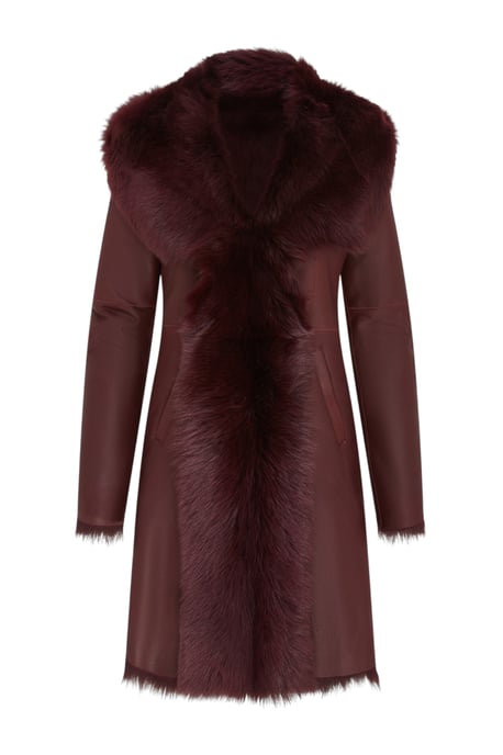 Damen-Trenchcoat mit Kapuze aus echtem Schafleder, burgunderrot, Modell Toscana - Verona - Image 2