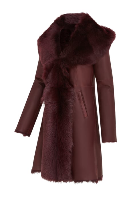 Damen-Trenchcoat mit Kapuze aus echtem Schafleder, burgunderrot, Modell Toscana - Verona - Image 4