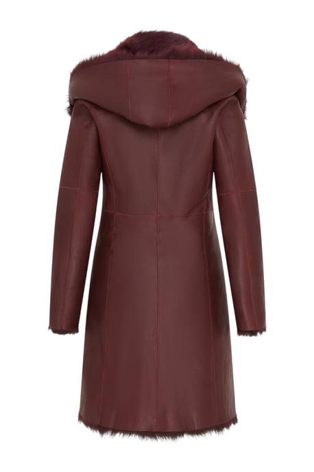 Damen-Trenchcoat mit Kapuze aus echtem Schafleder, burgunderrot, Modell Toscana - Verona - Image 5