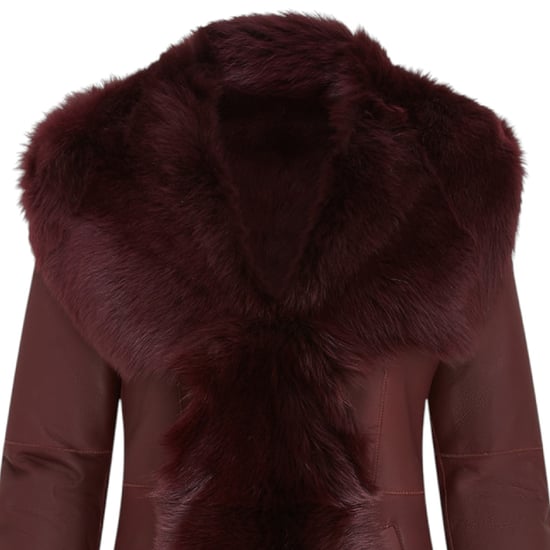 Damen-Trenchcoat mit Kapuze aus echtem Schafleder, burgunderrot, Modell Toscana - Verona - Image 6