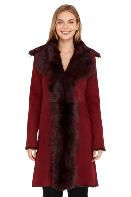 Damen-Trenchcoat aus burgunderrotem toskanischem Schafveloursleder – Celeste - Image 1