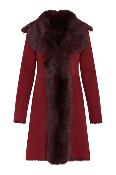 Damen-Trenchcoat aus burgunderrotem toskanischem Schafveloursleder – Celeste - Image 2