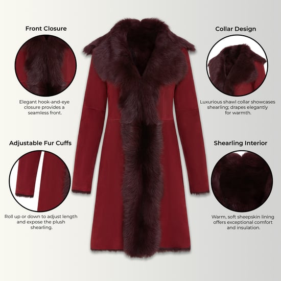Damen-Trenchcoat aus burgunderrotem toskanischem Schafveloursleder – Celeste - Image 3