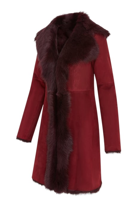 Damen-Trenchcoat aus burgunderrotem toskanischem Schafveloursleder – Celeste - Image 4