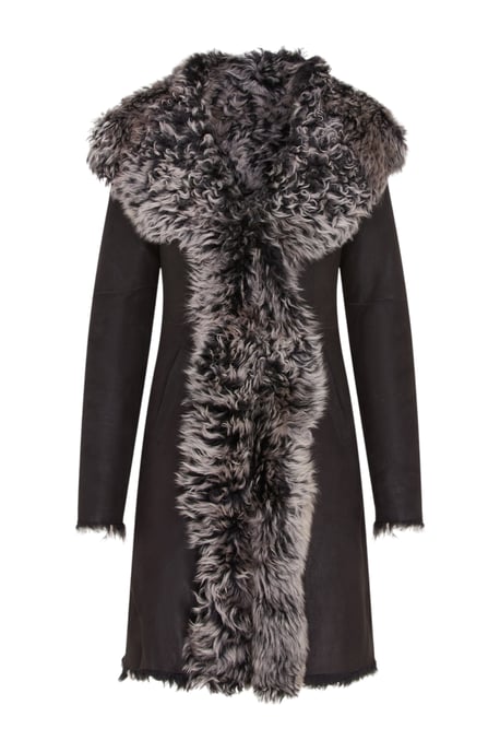 Schwarzer Damen-Trenchcoat mit Kapuze aus echtem Schafleder, Modell Toscana - Verona - Image 2