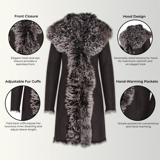 Schwarzer Damen-Trenchcoat mit Kapuze aus echtem Schafleder, Modell Toscana - Verona - Image 3