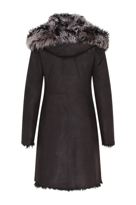 Schwarzer Damen-Trenchcoat mit Kapuze aus echtem Schafleder, Modell Toscana - Verona - Image 5