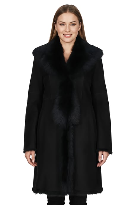 Schwarzer Damen-Trenchcoat aus toskanischem Schafveloursleder – Celeste - Image 1