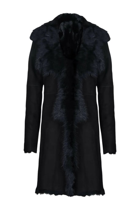 Schwarzer Damen-Trenchcoat aus toskanischem Schafveloursleder – Celeste - Image 2