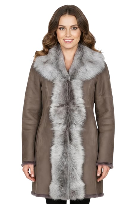 Damen-Trenchcoat aus taupefarbenem Toscana-Schafsveloursleder – Celeste - Image 1