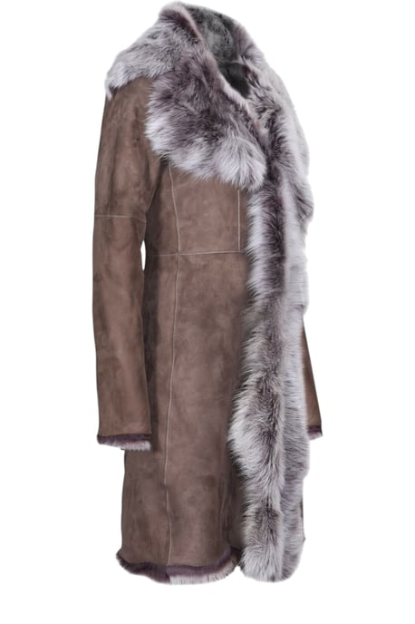 Damen-Trenchcoat aus taupefarbenem Toscana-Schafsveloursleder – Celeste - Image 4