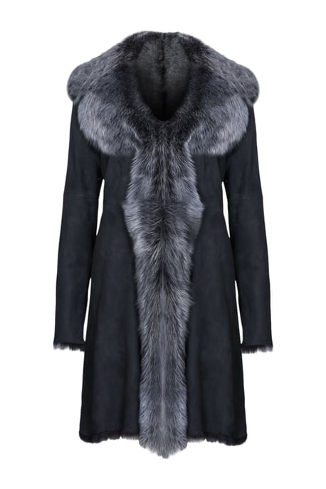 Schwarzer und silberner Trenchcoat aus toskanischem Schafveloursleder – Celeste - Image 2