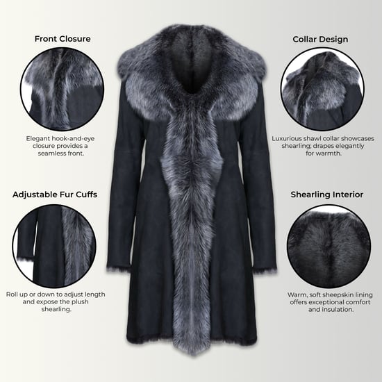 Schwarzer und silberner Trenchcoat aus toskanischem Schafveloursleder – Celeste - Image 3