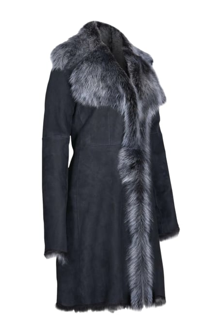 Schwarzer und silberner Trenchcoat aus toskanischem Schafveloursleder – Celeste - Image 4