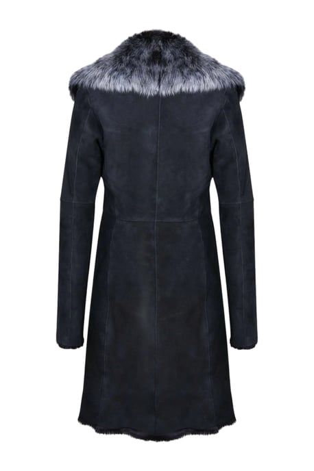 Schwarzer und silberner Trenchcoat aus toskanischem Schafveloursleder – Celeste - Image 5