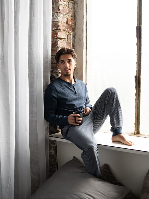 Phil & Co. Berlin Herren Pyjama Henley Schlafanzug, Pyjama Set, - Image 3