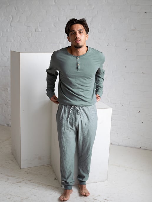 Phil & Co. Berlin Herren Pyjama Henley Schlafanzug, Pyjama Set, - Image 2