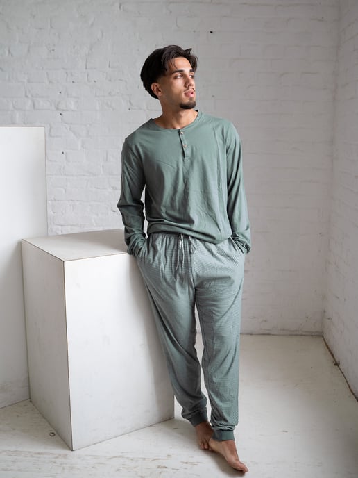 Phil & Co. Berlin Herren Pyjama Henley Schlafanzug, Pyjama Set, - Image 3