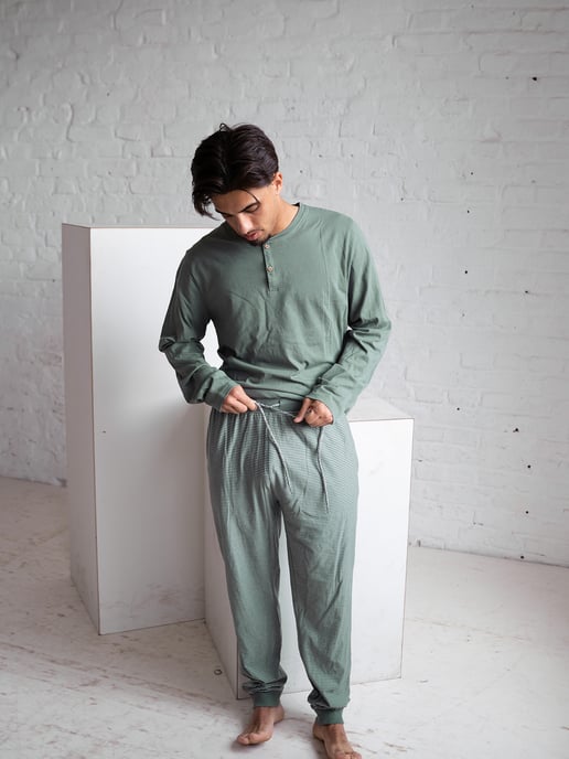 Phil & Co. Berlin Herren Pyjama Henley Schlafanzug, Pyjama Set, - Image 4