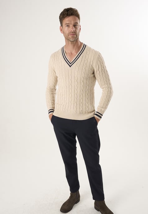 Pullover Basic-Pullover Mit V-Ausschnitt Und Zopfmuster - Image 2