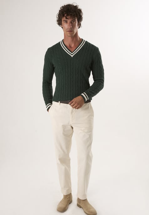 Pullover Basic-Pullover Mit V-Ausschnitt Und Zopfmuster - Image 2