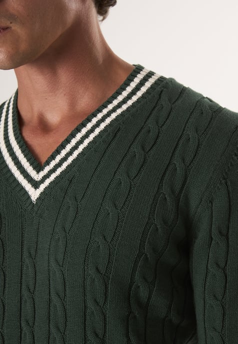 Pullover Basic-Pullover Mit V-Ausschnitt Und Zopfmuster - Image 3