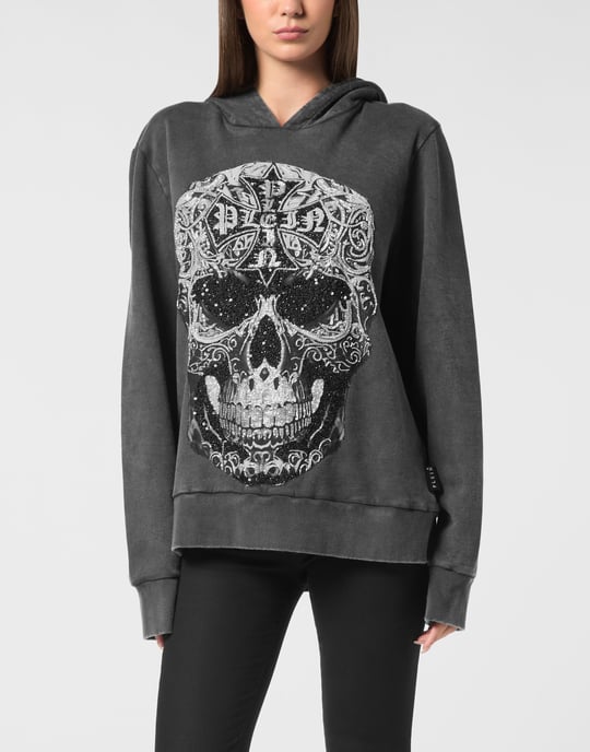 Washed Hoodie Sweatshirt Baroque Skull - Image 2