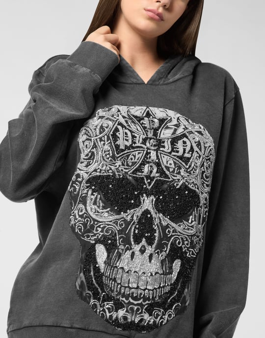 Washed Hoodie Sweatshirt Baroque Skull - Image 3