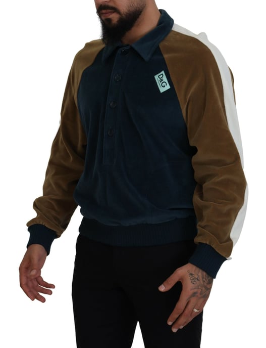 Velours Sweatshirt mit Colorblock und Polokragen - Image 2