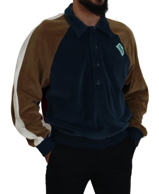 Velours Sweatshirt mit Colorblock und Polokragen - Image 5